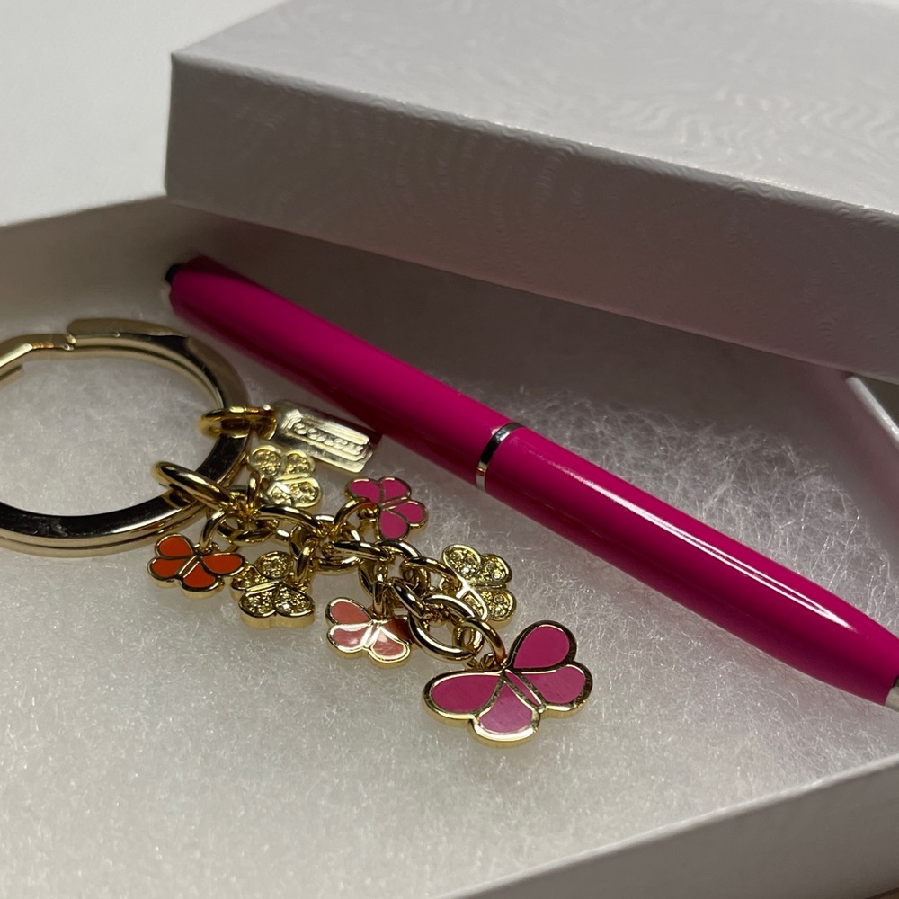 Coach Butterfly Pink and Orange Keychain and Pink Coach Pen - Picture 7 of 7